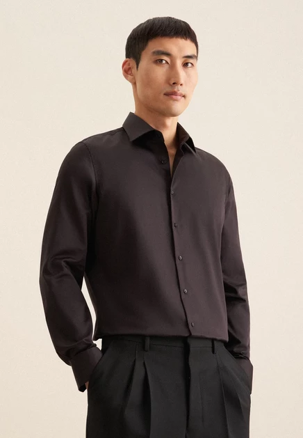 Seidensticker SHAPED FIT SATIN - Shirt - light blue black