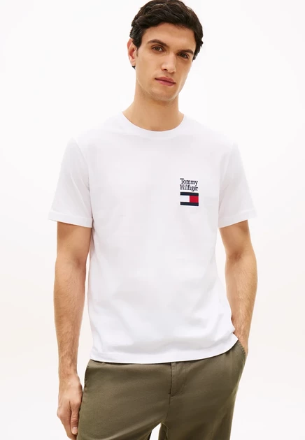Мужская футболка Tommy Hilfiger с вышитым логотипом, белая