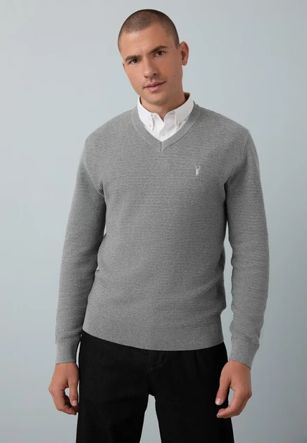 Мужской джемпер Next V-Neck Oxford, серый