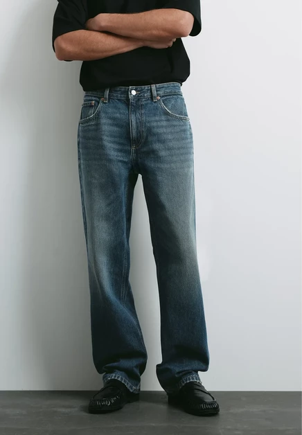 PULL&BEAR STRAIGHT-FIT DENIM TROUSERS - DENIM TROUSERS - Straight leg jeans - light-blue denim dark blue
