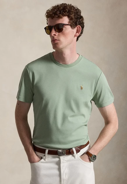 Polo Ralph Lauren CUSTOM SLIM FIT SOFT COTTON T-SHIRT - Basic T-shirt - pale cream light green