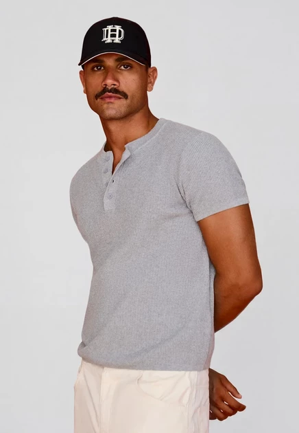 Мужская футболка Bershka Henley Collar, темно-серая