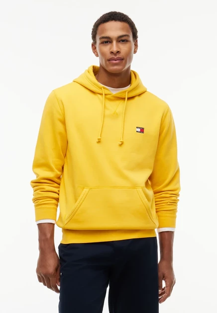 Унисекс худи Tommy Jeans TJM REG BADGE, серое с жёлтым