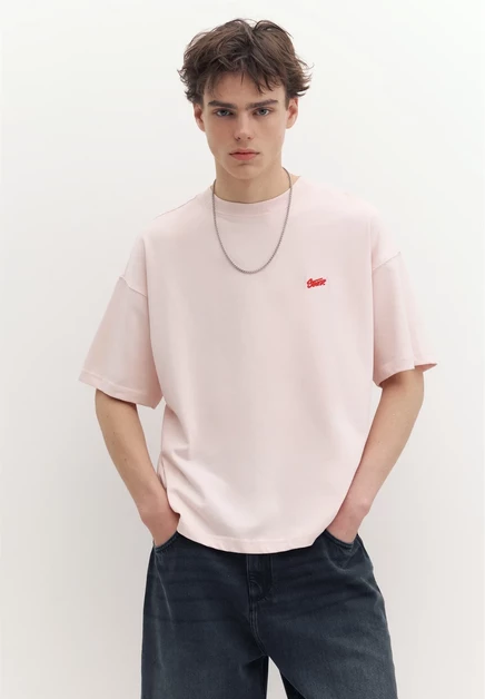 Мужская футболка Pull&Bear Boxy Logo STWD, розовая