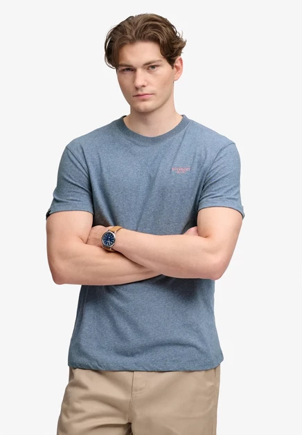 Superdry & Co SUPERDRY ESSENTIAL STACKED LOGO EMBROIDERED T-SHIRT.. - Basic T-shirt - pitch green marl pure navy bay blue marl pink