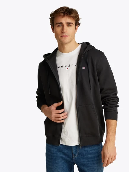Мужское худи Tommy Jeans Flag Zip Thru, черное