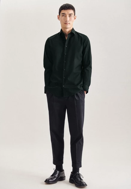 Мужская рубашка Seidensticker Slim Fit, белая с зеленым