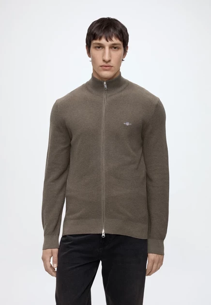 GANT MICRO TEXTURED  - Cardigan - beige dk hazelnut melange