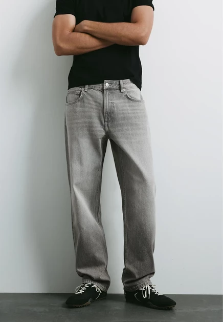 PULL&BEAR STRAIGHT-FIT DENIM TROUSERS - DENIM TROUSERS - Straight leg jeans - black denim dark grey