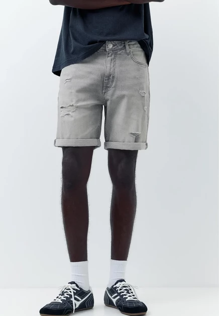 Мужские джинсовые бермуды Pull&Bear Slim-fit Rips, темно-серые
