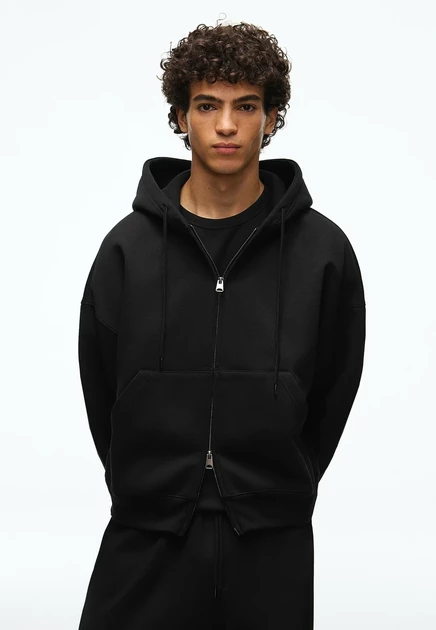 Мужская толстовка Bershka Basic Zip-Up на молнии, черная