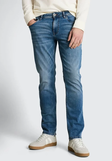 TOM TAILOR TTMARVIN STRAIGHT FIT - Straight leg jeans - grey denim mid stone bright blue denim