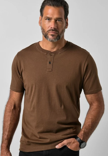 Мужская футболка JP1880 Henley, коричневая мокко