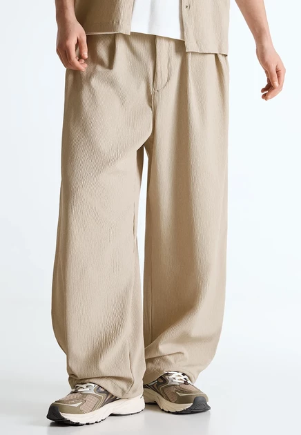 Мужские брюки Bershka Pleated Super Baggy, песочные