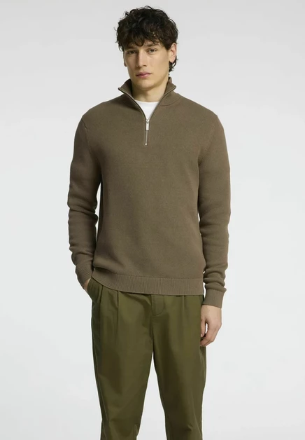 Selected SLHDANE LS KNIT STRUCTURE HALF ZIP NOOS - Jumper - oatmeal morel