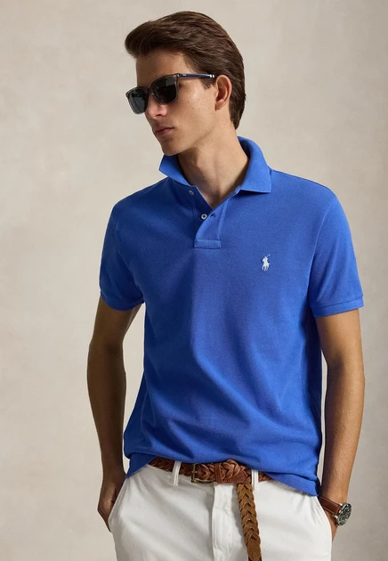 Polo Ralph Lauren CUSTOM SLIM FIT INDIGO MESH POLO SHIRT - Polo shirt - antique cream/c7114 new iris blue