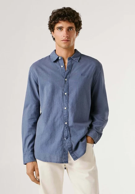 Мужская льняная рубашка Pepe Jeans Payton, бежево-синяя