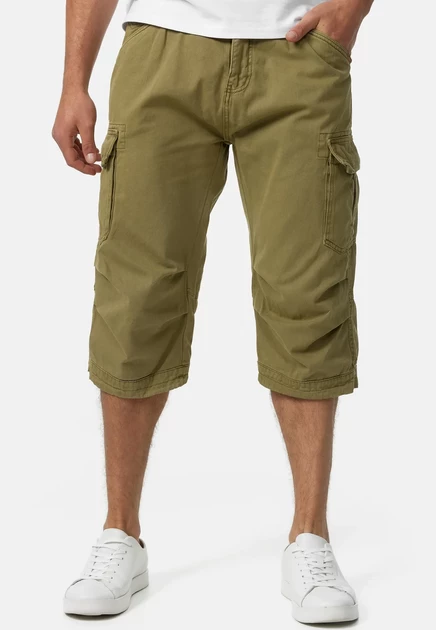 INDICODE JEANS NICOLAS CHECK SHORTS CARGO - Denim shorts - greige dired herb