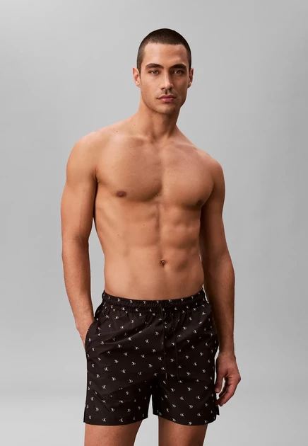 Calvin Klein Swimwear MEDIUM DRAWSTRING COVERED WAISTB - ICON SWIM - Swimming shorts - shoreline/misty diamond logo black