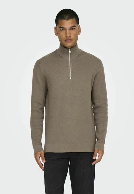 Мужской джемпер Only & Sons ONSPHIL HALF ZIP, серо-бежевый