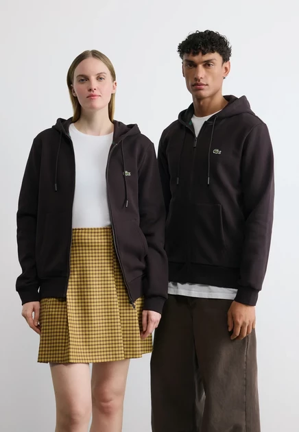 Lacoste Zip-up sweatshirt - blanc dark brown