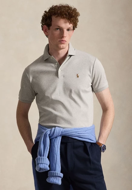Мужская рубашка-поло Polo Ralph Lauren Custom Slim Fit, кремовая