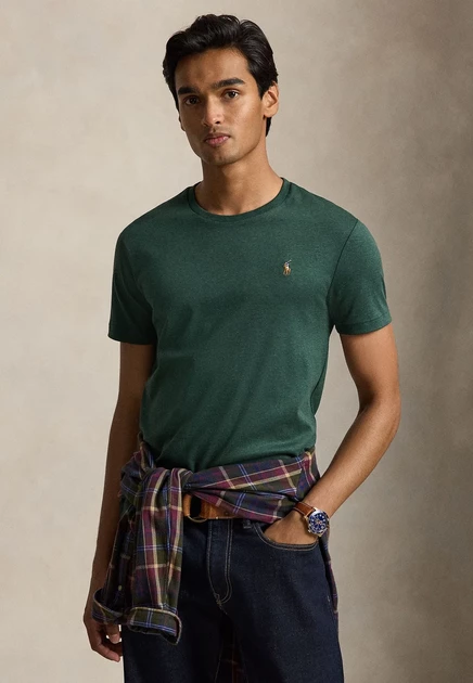 Polo Ralph Lauren CUSTOM SLIM FIT SOFT COTTON T-SHIRT - Basic T-shirt - pale cream scotch pine heather