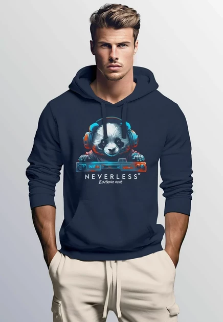 Мужское худи Neverless Panda Bär, темно-синее
