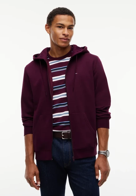 Мужское худи Tommy Jeans Flag Zip Thru, черно-ягодное