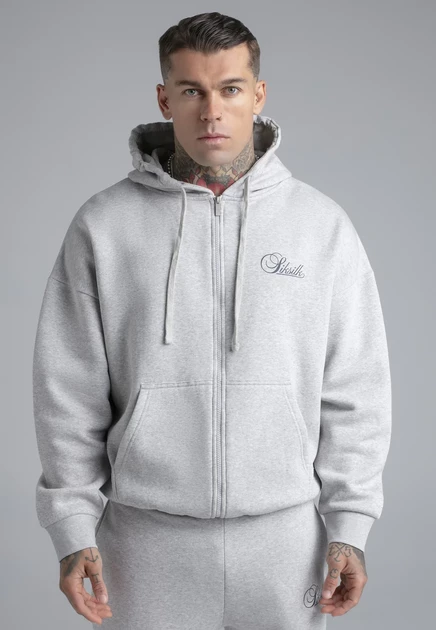 Мужское худи SikSilk Script, серый меланж