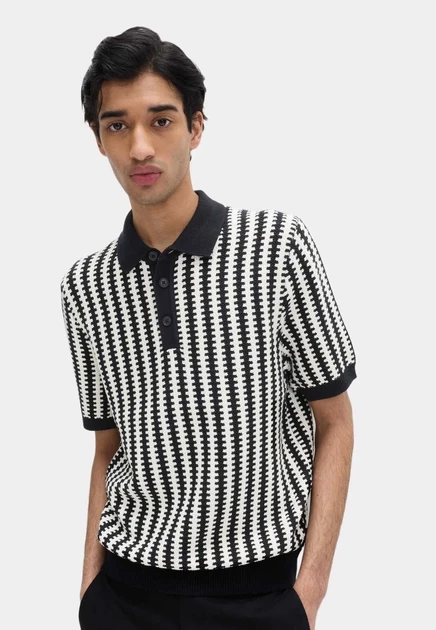 Мужское поло Marks & Spencer Striped Knitted, черное