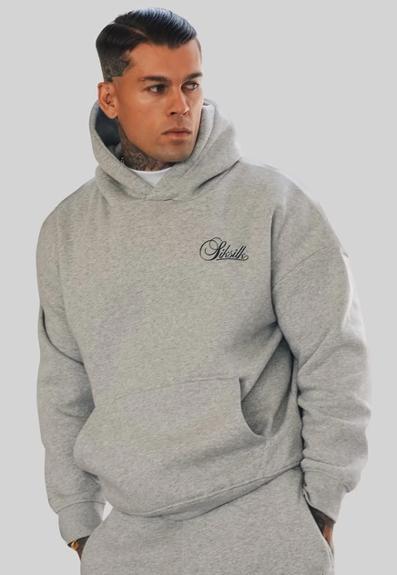 Мужское худи SikSilk Script Overhead, серое меланжевое