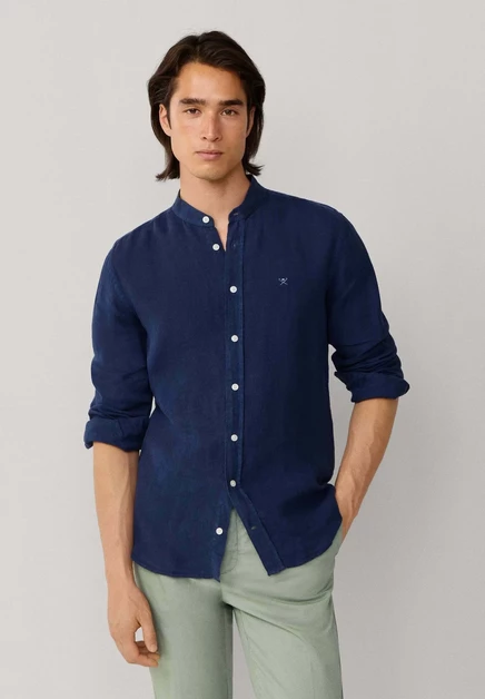 Мужская рубашка Hackett London Porter из льна, темно-синяя
