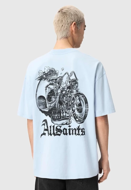Мужская футболка AllSaints Panhead Crew, бело-синяя