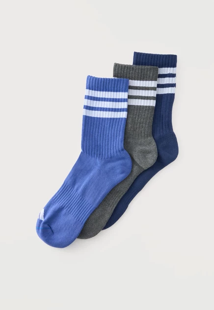 adidas Performance STRIPES CUSHIONED CREW SOCKS UNISEX 3 PACK - Sports socks - white/solar purple/crew yellow/pure turbo dual indigo/dark grey heather/dark blue/white