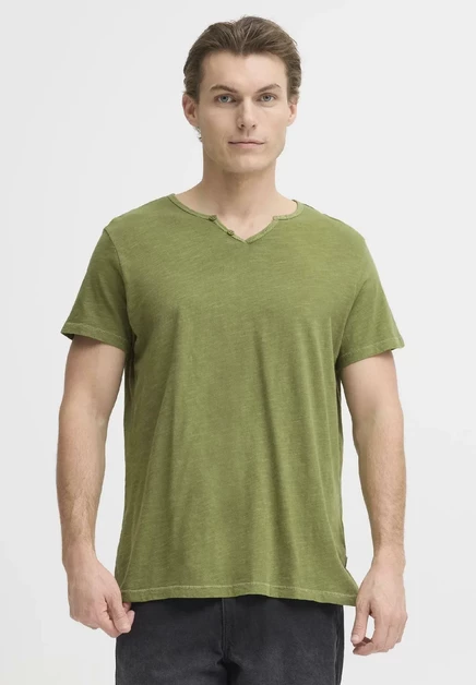 Blend BHASTON SPLIT NECK - Basic T-shirt - peachskin oil green