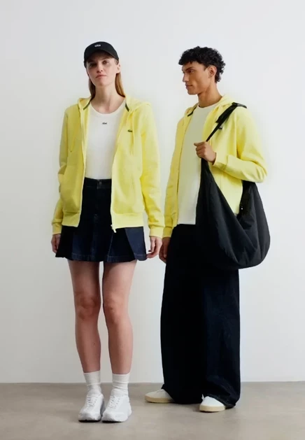 Мужское худи Lacoste на молнии, бело-желтое