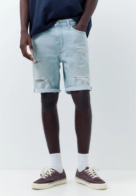 Мужские джинсовые шорты Pull&Bear Rips, голубые