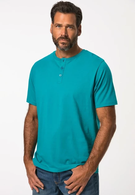 Мужская футболка JP1880 Henley, бирюзовая