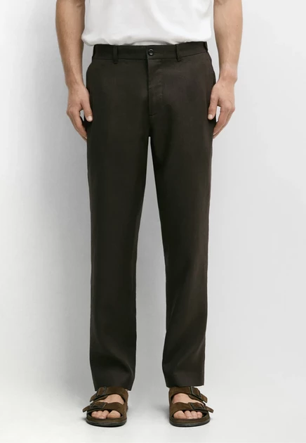 Massimo Dutti Straight-leg linen trousers - Trousers - white dark green