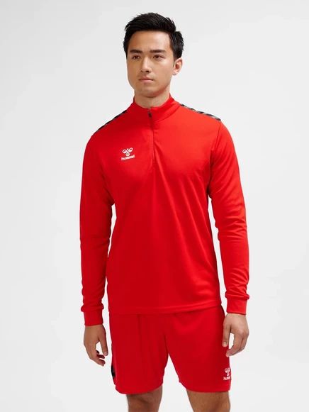 Мужской лонгслив Hummel Half-Zip, серо-красный