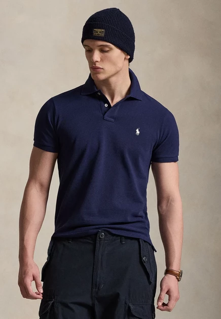 Polo Ralph Lauren CUSTOM SLIM FIT INDIGO MESH POLO SHIRT - Polo shirt - antique cream/c7114 newport navy