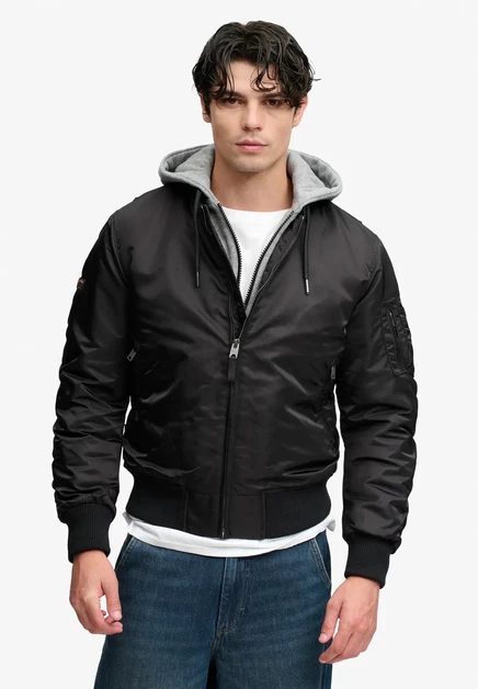 Мужская куртка-бомбер Superdry Hooded MA1, черная