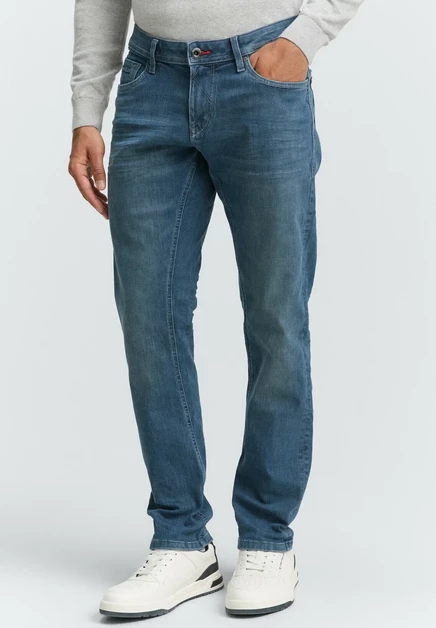 TOM TAILOR TTCURT TAPERED FIT - Straight leg jeans - blue/black denim blue grey denim
