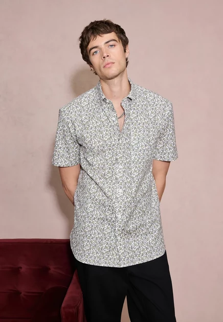Next REGULAR FIT - PRINT STRETCH OXFORD SLIM FIT SHORT SLEEVE SHIRT - Shirt - navy floral white floral