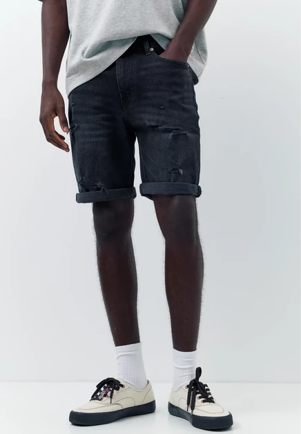 Мужские джинсовые шорты Pull&Bear Slim-Fit, черные