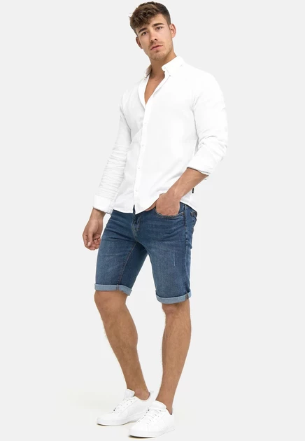 INDICODE JEANS INCADEN - Denim shorts - holes foam blue medium indigo