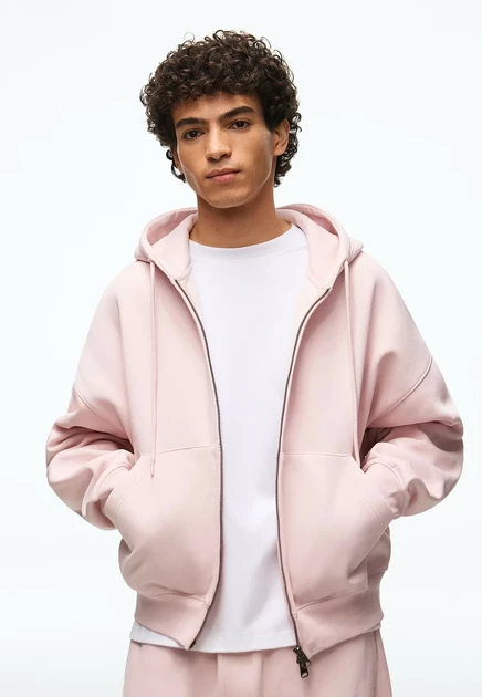 Мужская толстовка Bershka BASIC ZIP-UP, черно-розовая