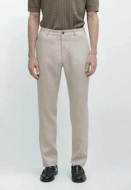 Мужские льняные брюки Massimo Dutti Tapered, бежевые