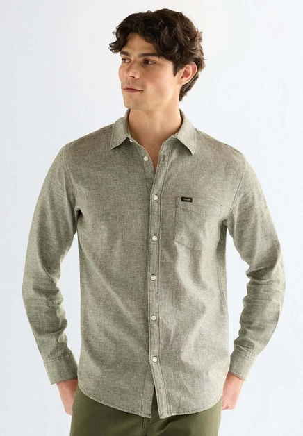 Мужская рубашка Wrangler Pocket из льна и хлопка, хаки
